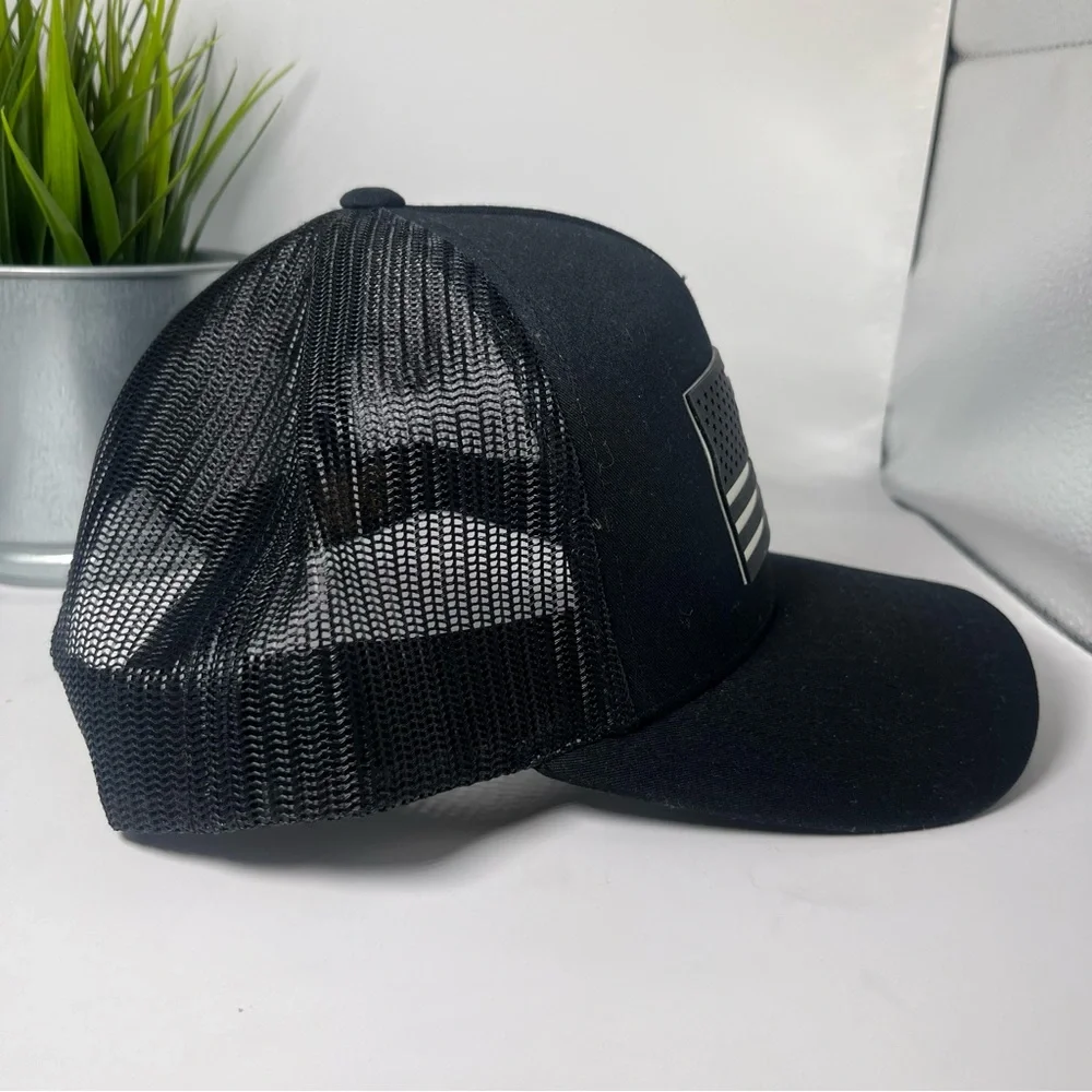 Yupoong Snapback Mesh Trucker Hat Flag Design & Navy Seal‎ Logo Black & White
